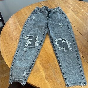 womens Distressed Black Acid-Wash Jeans - Trendy Ripped Denim
